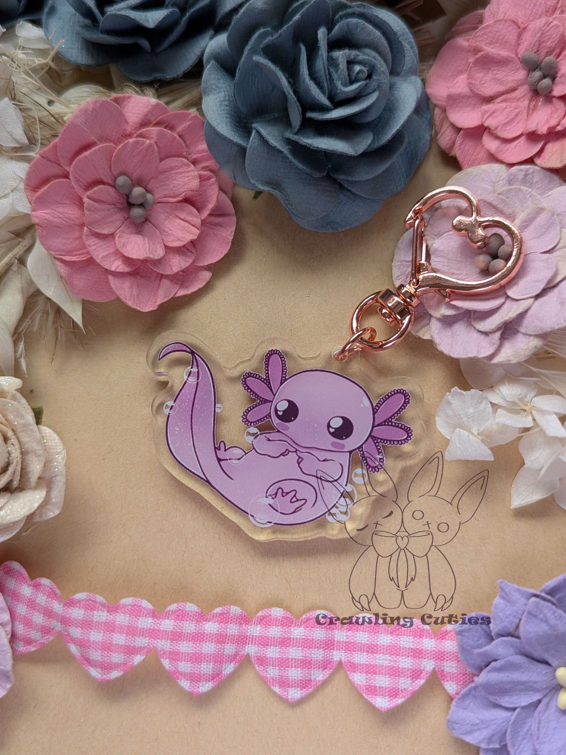 PINK! Shy Axolotl Keychain SMALL!