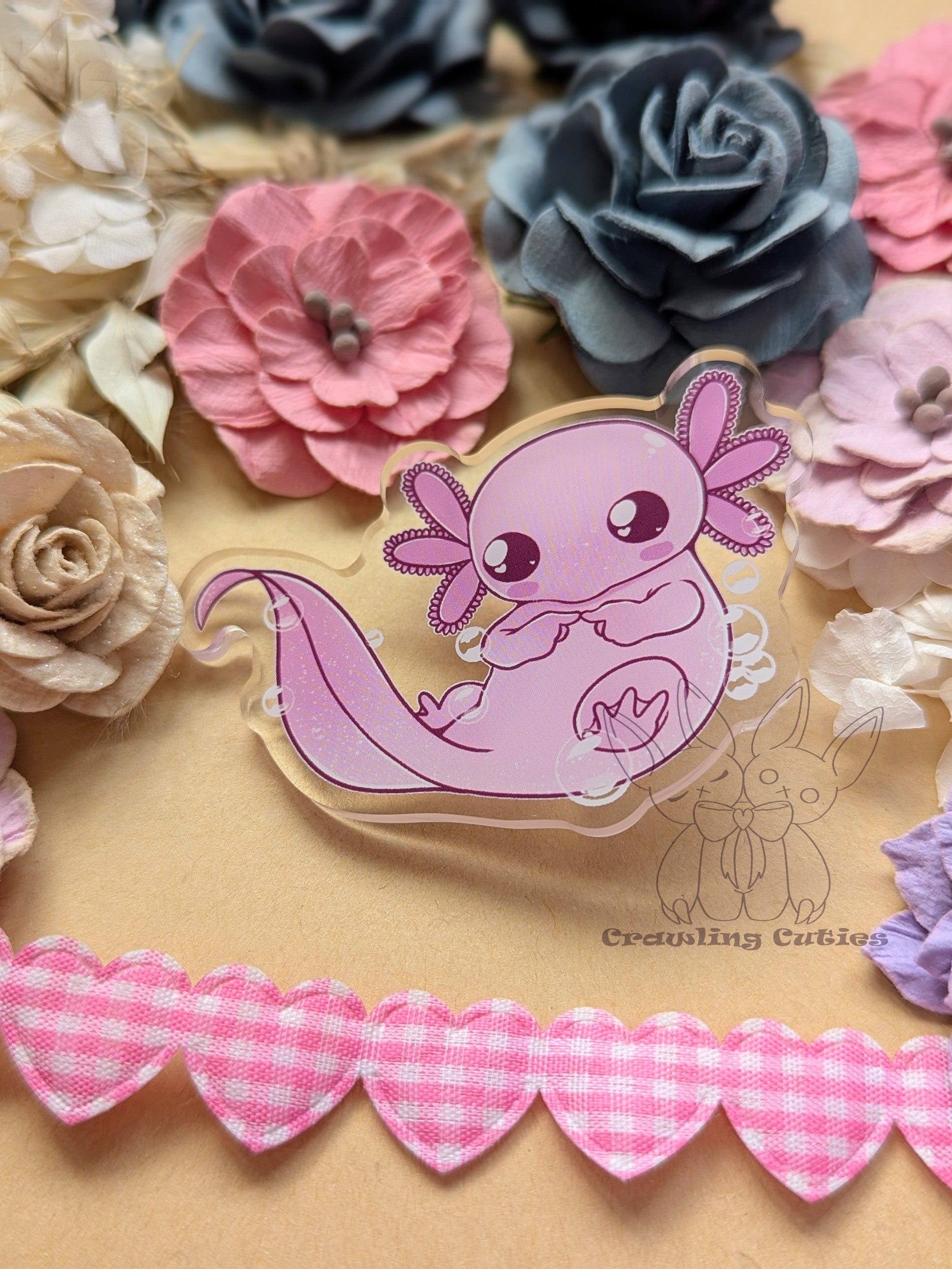 PINK! Shy Axolotl Pin LARGE!