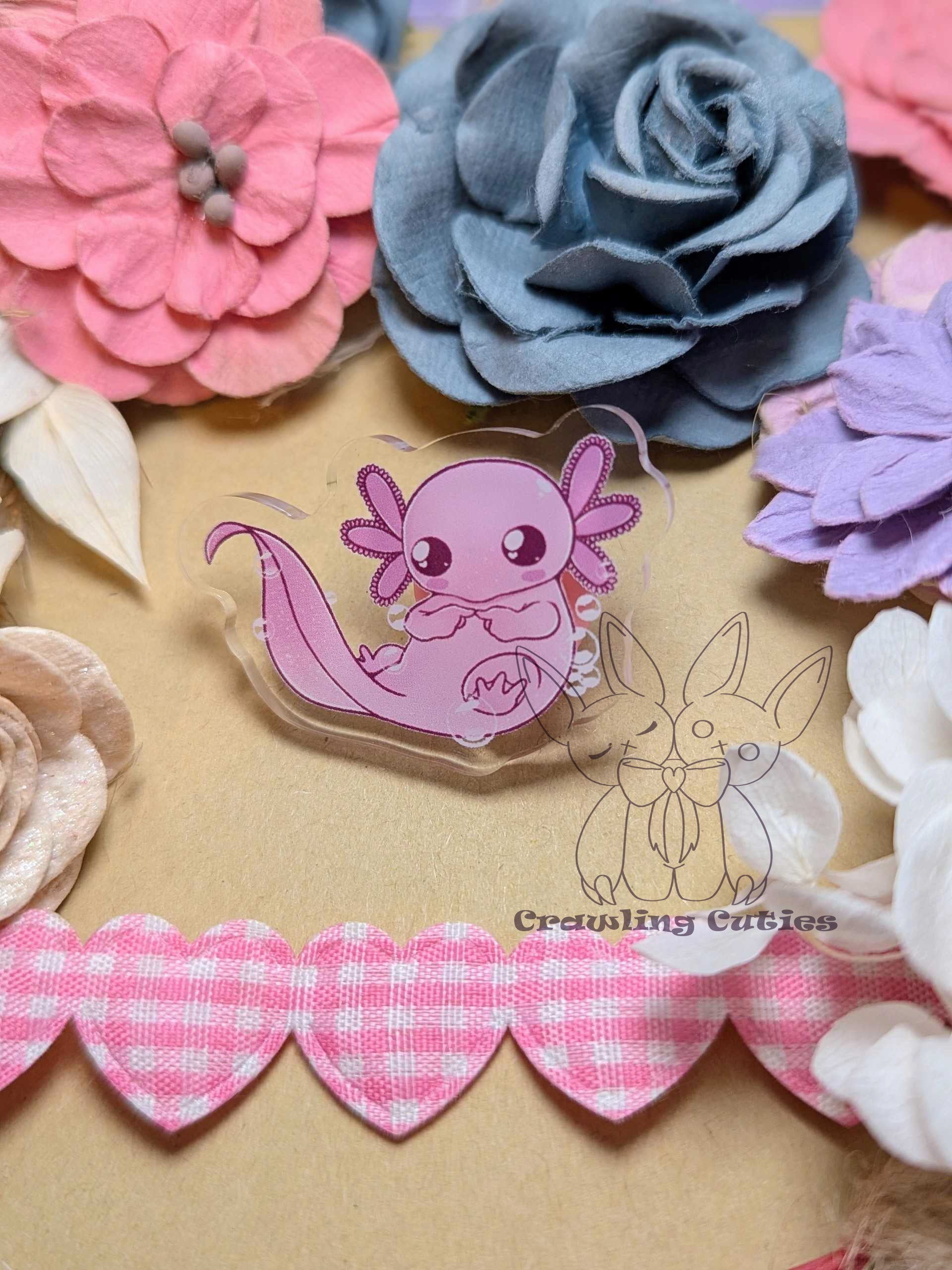 PINK! Shy Axolotl Pin SMALL!