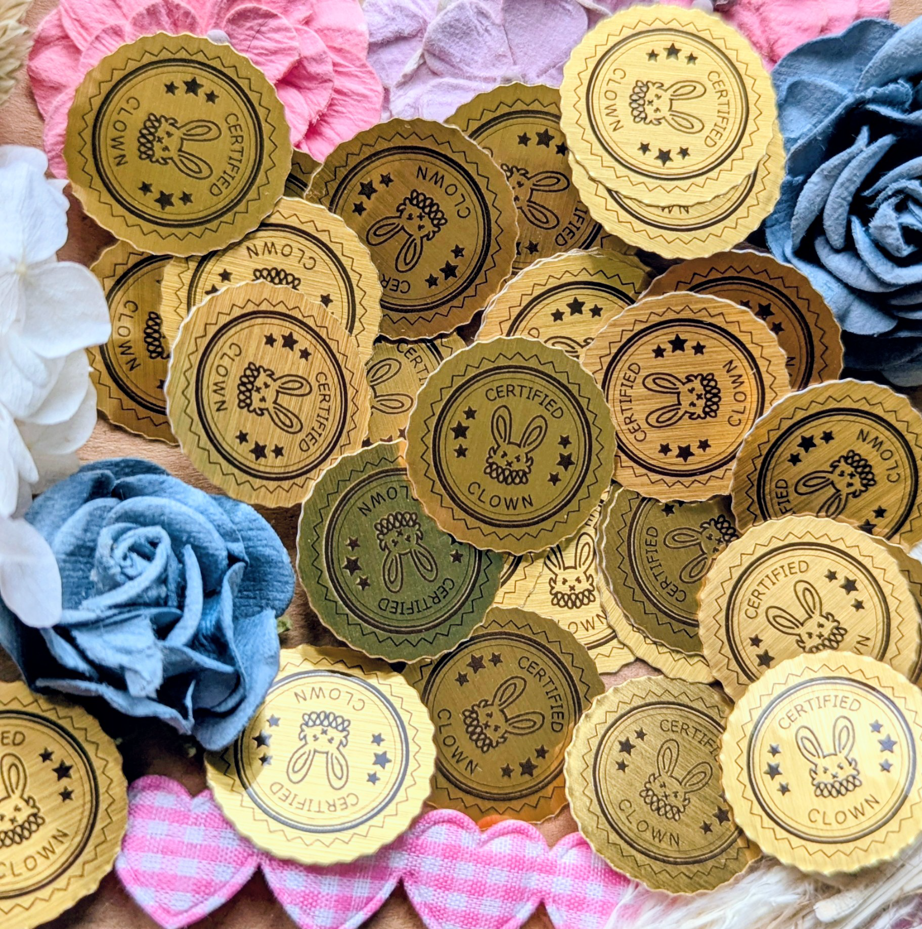 Certified clown "gold" stickers