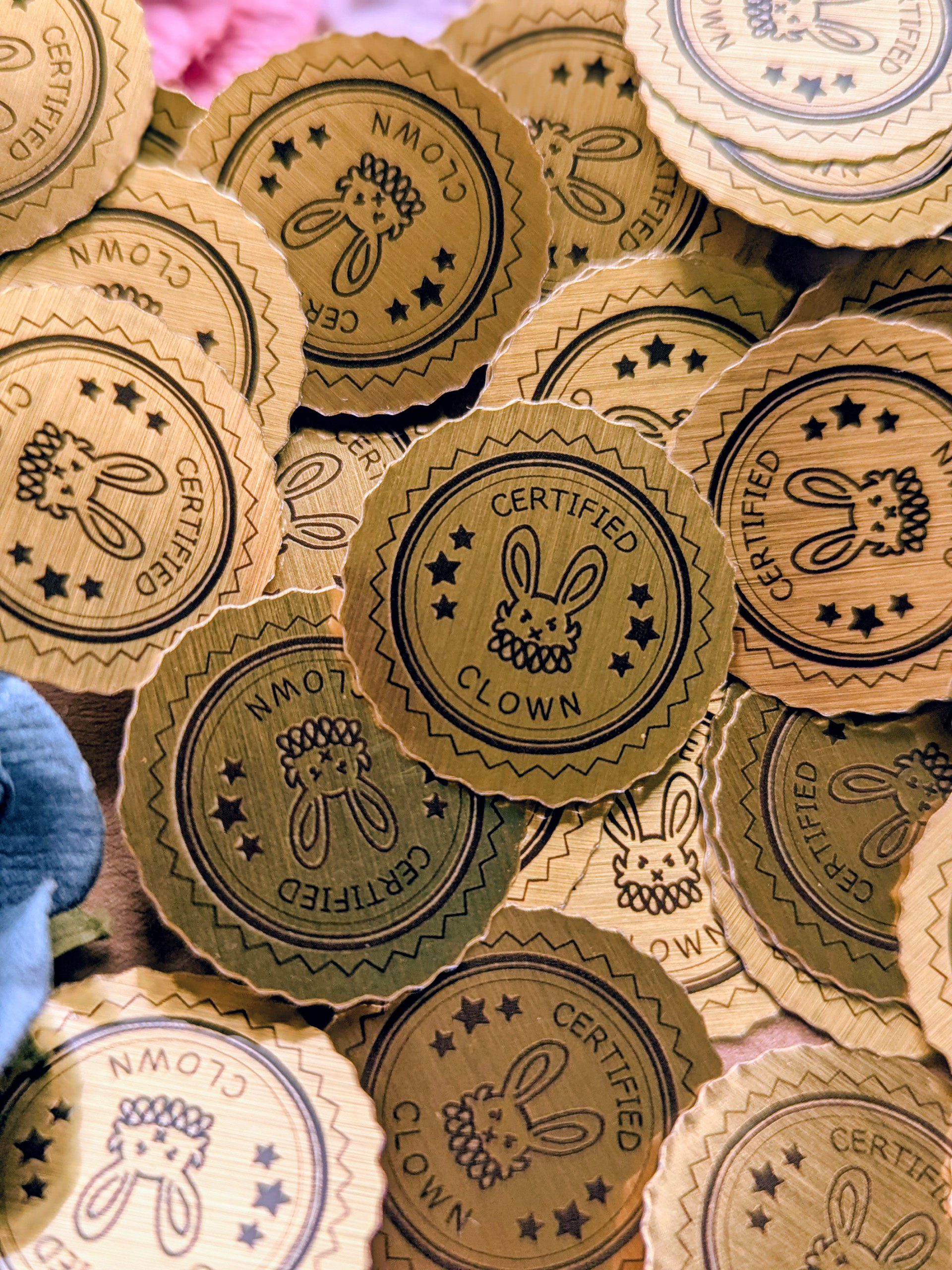 Certified clown "gold" stickers