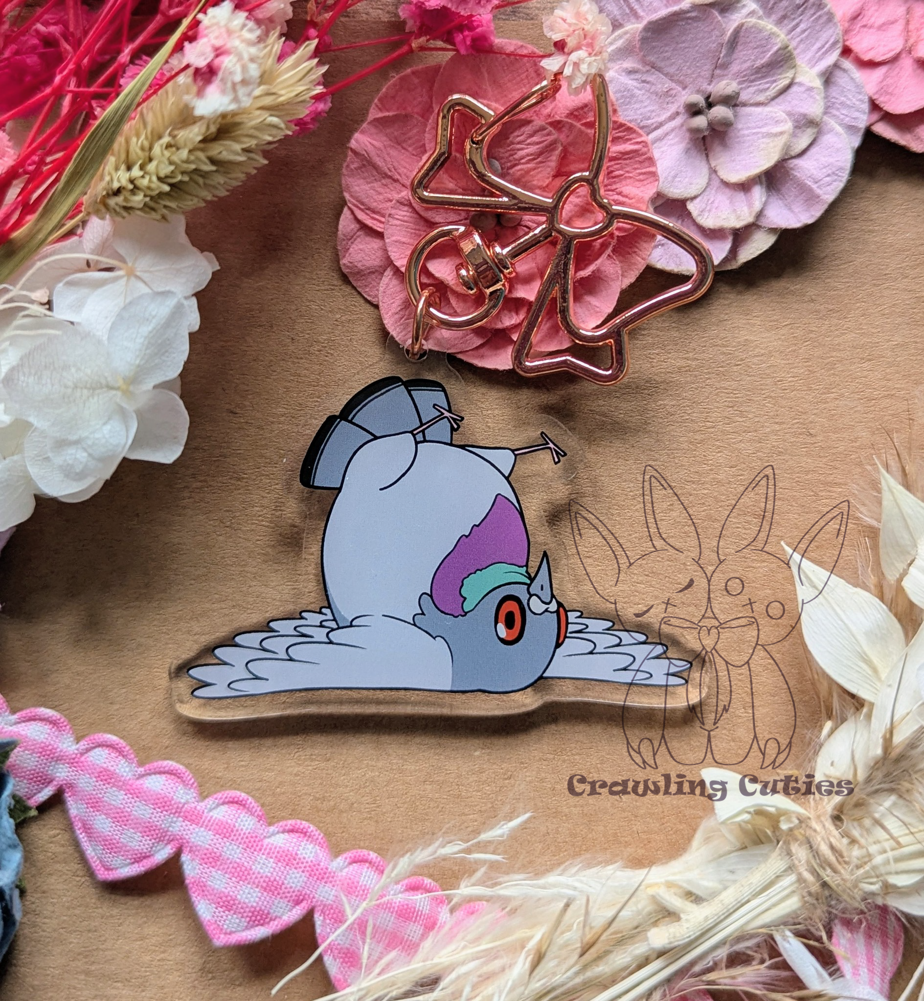 Fallen pigeon keychain