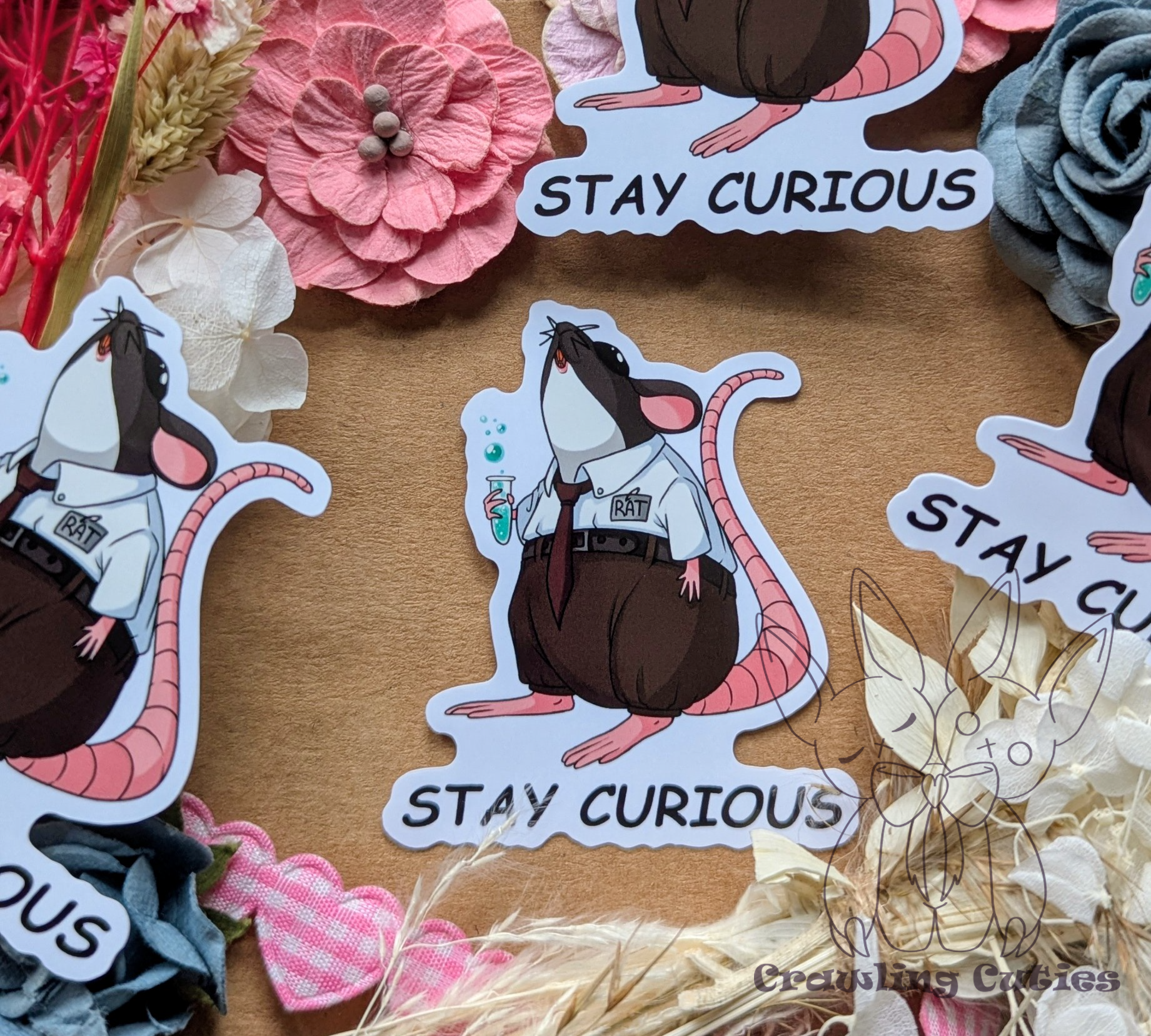 Stay curious! rat vinyl sticker